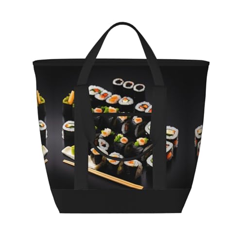 YQxwJL Japanische Sushi-Kühltasche mit großem Fassungsvermögen, isolierte Kühltasche, Einkaufstasche, Reisetasche, Strand, wiederverwendbare Einkaufstasche für Erwachsene, Schwarz, Einheitsgröße