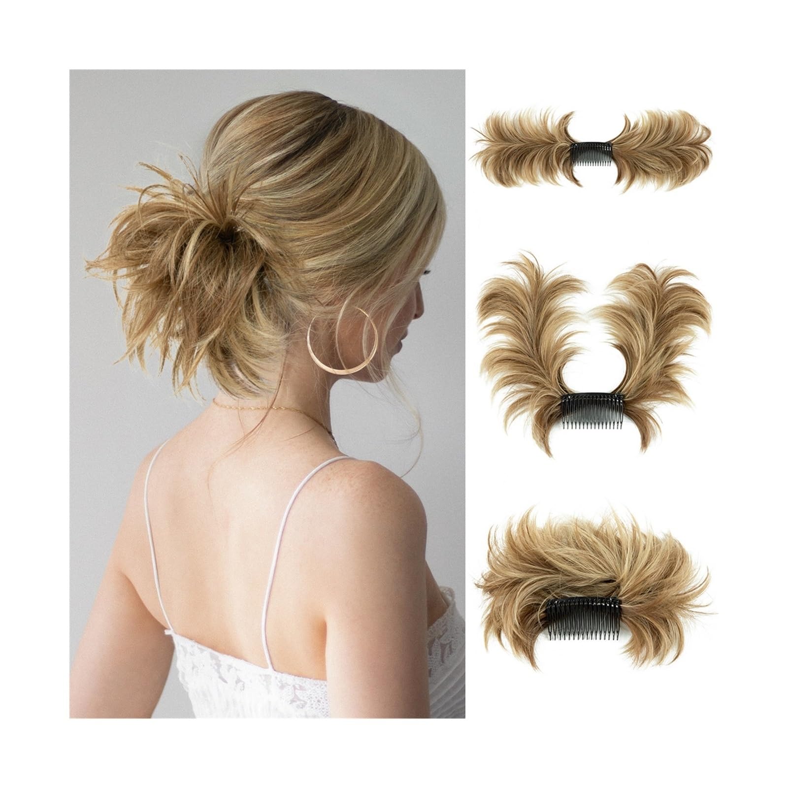 Haarteil Clip-In-Haarteile, Donut-Hochsteckfrisur, Kunsthaar-Dutt-Extensions, unordentliches lockiges Haar, Chignon, Haargummis, Haarteile for Frauen Haarverlängerung(Brunette Ash Blonde)