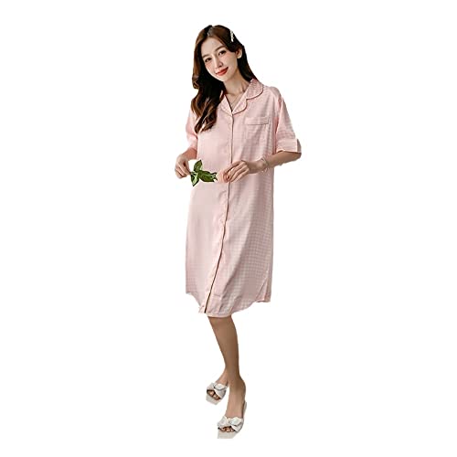 BANLUX Damen Nachthemd - Plus Sommer Damen Seide Reverskragen Nachthemden Großer Morgenmantel Sleepshirt Damen Satin Nachthemden Nachthemd Pyjamas Nachtwäsche, Stil A, 5XL