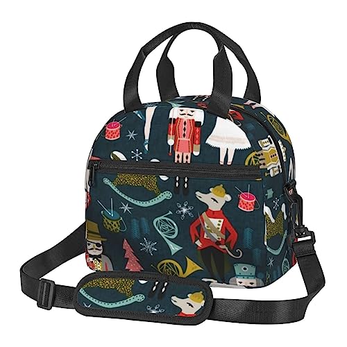 DENMER Damen Nussknacker Ballett Xmas Dance Handheld Crossbody Lunch-Tasche, wiederverwendbar, kann isoliert werden, um kalt zu halten, geeignet für Büroarbeit, Picknick, Strand