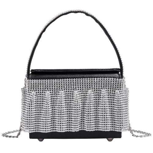 HIOPOIUYT 2023 Abendtasche mit plissierten Quasten, Hochzeit, Party, Schultertaschen für Damen, Bankett, Cocktail, Crossbody-Tasche, Schwarz