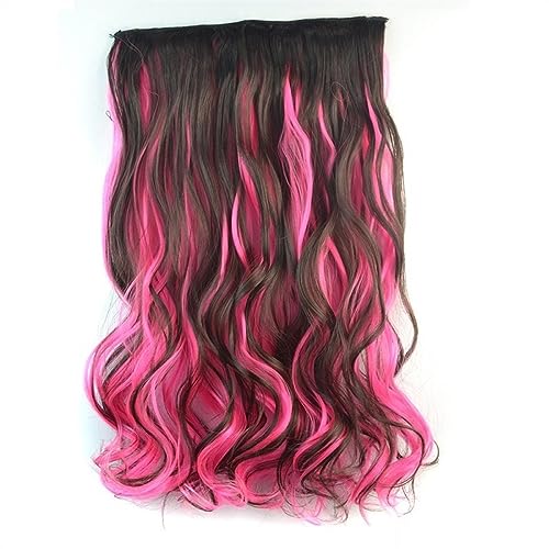 Clip-in-Haarverlängerungen 22 Zoll synthetische Clip-on-Haarverlängerung, Ombre, bunte Perücke, einteilige, gewellte Haarverlängerung, 5 Clips im Haarteil for Frauen und Mädchen Clip-in-Haarverlängeru