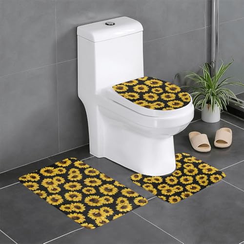 Wurton Badezimmerteppich, Motiv: goldene Sonnenblumen, Polyester, bedruckt, leicht zu reinigen, 3 Stück