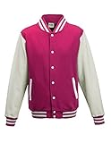 Just Hoods by AWDis Herren Jacke Varsity Jacket, Multicoloured (Hot Pink/White), XXL