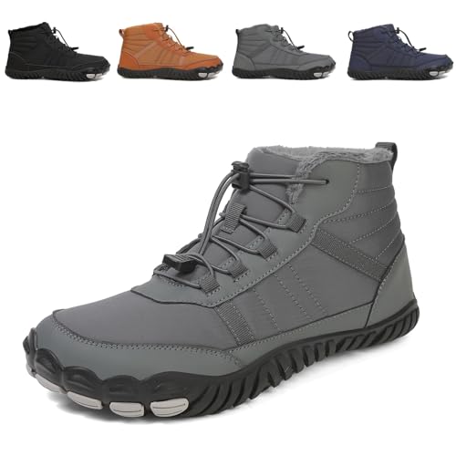 OTEB Barfußschuhe for den Winter, Wanderschuhe, Barfußstiefel for den Außenbereich, Wanderschuhe, Laufschuhe mit elastischem, Lockerem Verschluss, Slip-On(Gray,47 EU)