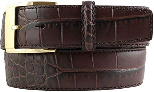 BELTINGER Gürtel mit Krokoprägung und goldener Gürtelschnalle 4 cm | Leder-Gürtel für Damen Herren 40mm Kroko-Muster | Braun 95cm