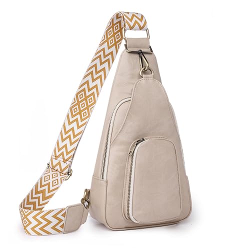 ohodhmnu 2023 Damen-Tragetasche, PU-Leder, große Kapazität, modische Gürteltasche, Brusttasche für Frauen und Mädchen, vielseitige Umhängetasche, beige, with accessories