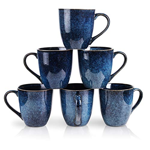 Vicrays porzellan tasse 6er Set - 350 ml Becher mit henkel geschirr tassen - Blau kaffeebecher für Spülmaschine & Mikrowelle geeignet