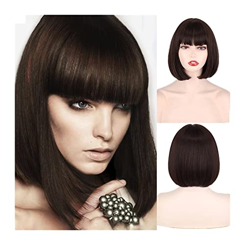 Perücken 11 Zoll kurze Bob-Perücken mit Pony for Frauen, Hochtemperatur-Faser-Synthetik-Perücke mit geradem Kurzhaar for den täglichen Cosplay-Party-Weihnachtsgebrauch Damenperücke (Color : 004, Siz