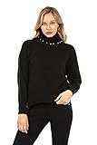 Cipo & Baxx Damen Pullover Strick Perlen Rollkragen Pulli Sweater Perlen WP217 Schwarz XL