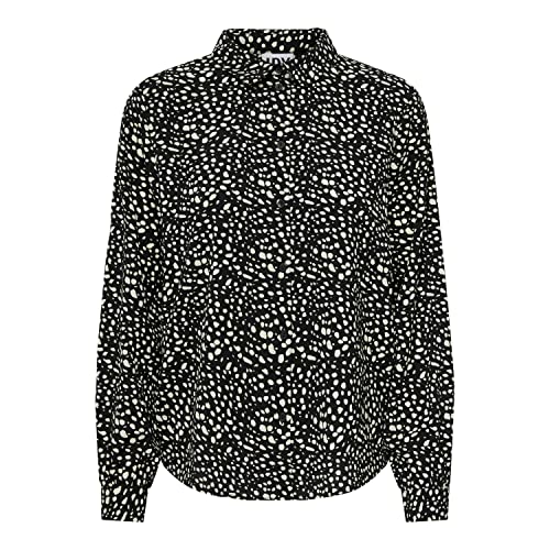 JDY Women's JDYBROOKE L/S Shirt WVN NOOS Bluse, Black/AOP:Abstract Cloud Dancer Leo, 34