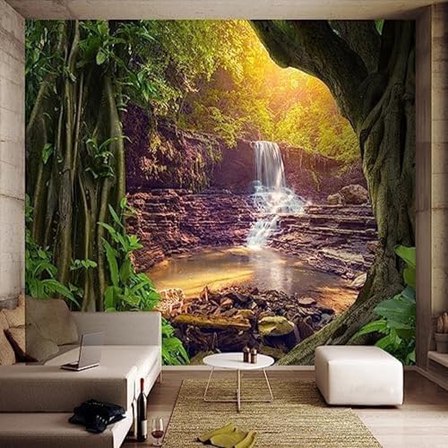 XLMING Wald-Wasserfall-Szenerie 3D Tapete Home Dekoration Wohnzimmer Sofa Schlafzimmer Tv Hintergrund Wand-300cm×210cm