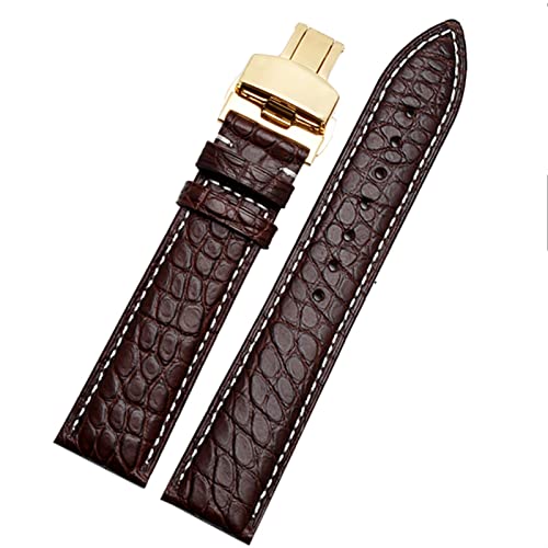 SCRUBY Crocodile -Leder -Uhrband für jedes Marken -Armband 12 13 14 15 mm Träger mit Klappverschluss(Brown white gold,14mm)