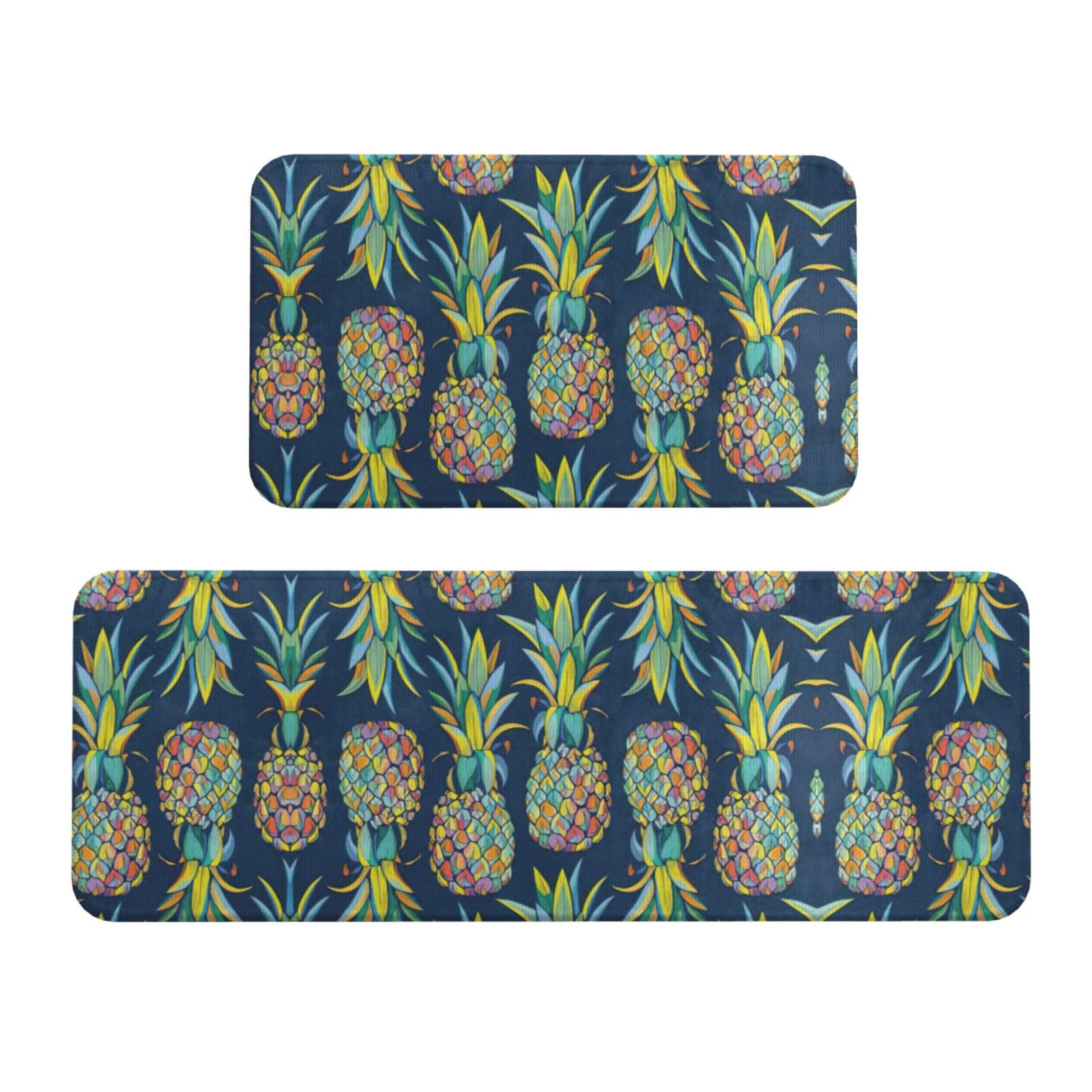 Küchenteppich-Set, tropische Früchte, Ananas, rutschfest, wasserdicht, für Flur, Büro, 2 Stück