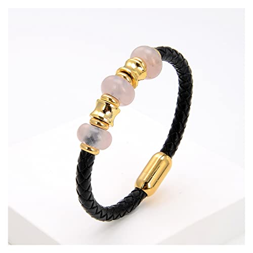 Armbänder aus rauem Kristall, natürliche Amethyste, Perlenarmband für Damen, schwarze geflochtene Lederseilkette, goldene Edelstahlkette, Herrenschmuck, Zubehör, verstellbar (Farbe: Pulverkristall,