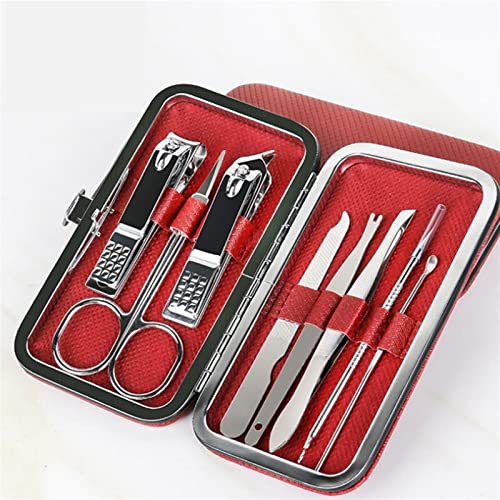 BONAD Zehennagelknipser 19/10 / 7 stücke Edelstahl Nagel Clipper Set Professionelleschissor Reiseanzug mit Kastenzehen Trimmer Maniküre Cutter Kit Nagel Werkzeuge Nagelknipser-Set (Color : 8Pcs Red)