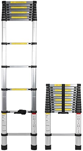 Teleskop-Anlegeleiter, 8 m/7 m/6,2 m/5 m/4,2 m/3,8 m/2,6 m, hohe Aluminium-Teleskopleiter, robuste, zusammenklappbare Teleskopleiter für Dächer, Wohnmobile, Dachböden, Häuser und Außenbereiche,