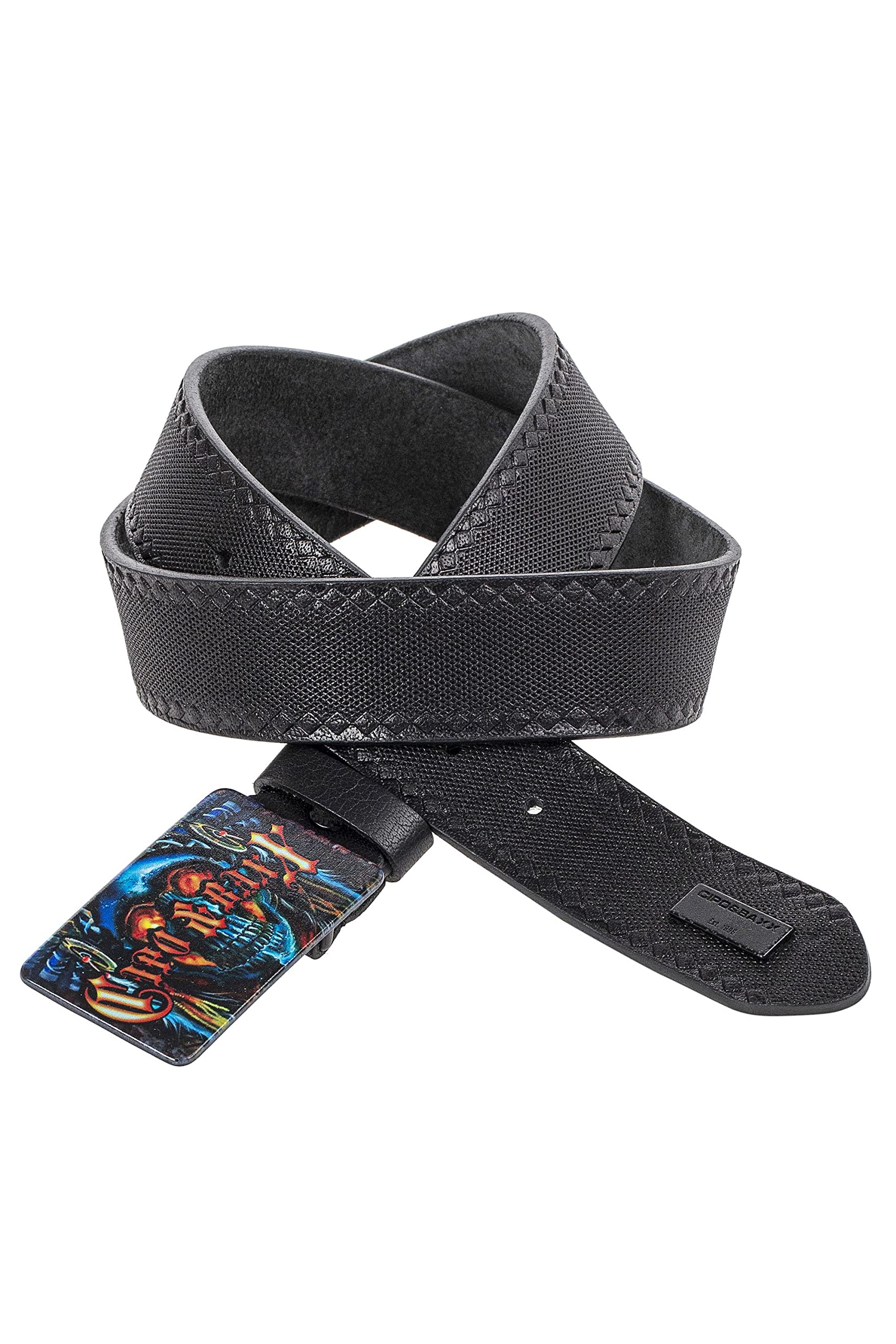 Cipo & Baxx Herren Ledergürtel Belt Bunt Schließe Rechteckig Markenbadge Rockig Gürtel CG205 Schwarz Gr.100