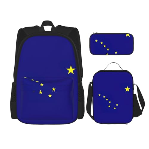 WURTON Alaska Schulterrucksack, 3-in-1-Büchertaschen-Set, Lunchbox, Federmäppchen, Reise-Laptop-Tagesrucksäcke, Schwarz, Einheitsgröße, Schwarz, Einheitsgröße, Schwarz , Einheitsgröße