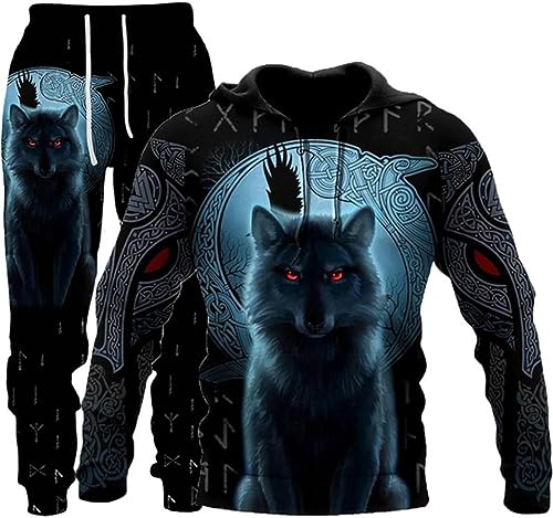 RIAAJ 3D Printed Herren Wolf Druck Trainingsanzug Männer Jogginganzug Hoodie Tops Hosen Sets Sport Anzug (A3,5XL)