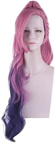 LINLINCD-Wig Anime Cosplay Perücke for Karneval Nachtleben CluI Party Dress Up Perücke Cosplay Perücke LOL Kda Seraphine Pink Gradient Dreifarbiger Pferdeschwanz