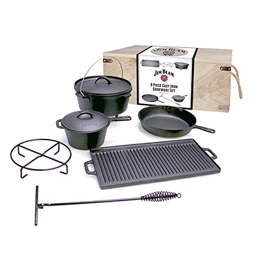 Jim Beam BBQ Topf-Set, Gusseisen, (9-tlg)