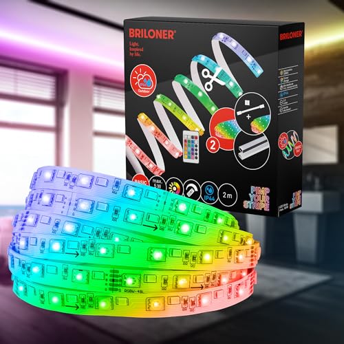 BRILONER - Pimp your Stripe Starter Set 2m LED Strip, IP44 Spritzwasserschutz, Fernbedienung, 3m Zuleitung, buntes RGBW, Kürzbar, Outdoor, LED Streifen, LED Lichtleiste, Terrasse Deko