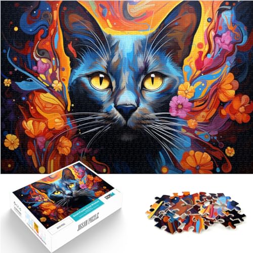 Puzzle-Geschenk, bunte psychedelische Siamkatze für Erwachsene, 1000-teiliges Puzzle, Holzpuzzle zum Stressabbau, Urlaub zu Hause, Zeit totschlagen, 1000 Teile (50 x 75 cm)