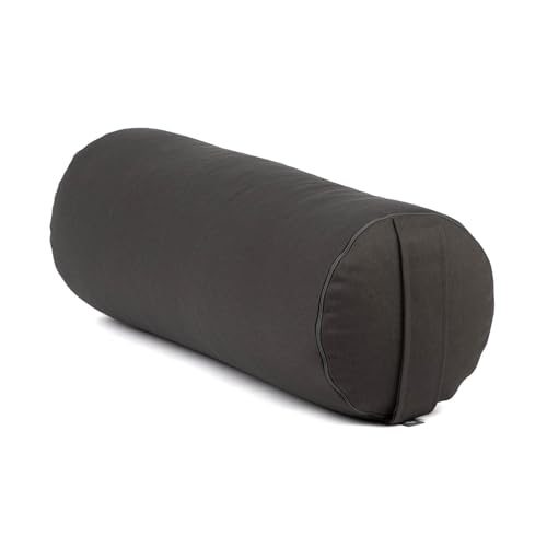 Bodhi | Yoga Bolster ECO | 100% Bio-Baumwolle | Yogarolle mit Bio Dinkelfüllung | Waschbarer Bezug | Yogakissen rund für Restoratives Yoga Übungen | Groß ca. 65 x 20 cm | anthrazit