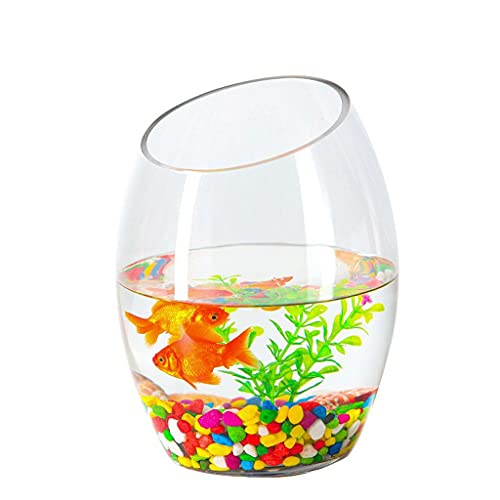 Kleines Aquarium,Starter Aquarium, Glas rundes Goldfischbecken, verdicktes Hydrokultur-Schildkrötenbecken, Desktop-Desktop, schräger Mund, transparentes kleines Goldfischbecken, Aquariumbecken(9.84IN)