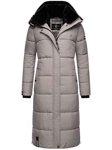 MARIKOO Damen Winter Steppmantel mit Abnehmbarer Kapuze Reliziaa Zinc Grey Gr. L