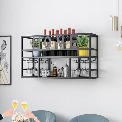 HSJFS Metall Weinregal Bar Regale Wandmontage Mit Hängenden Weinglas Halter Rack Liquor Flasche Display Regal Floating Bar Whiskey Regal Für Home Bar Küche Esszimmer ( Farbe :D-Home , Größe : 80*45*/B