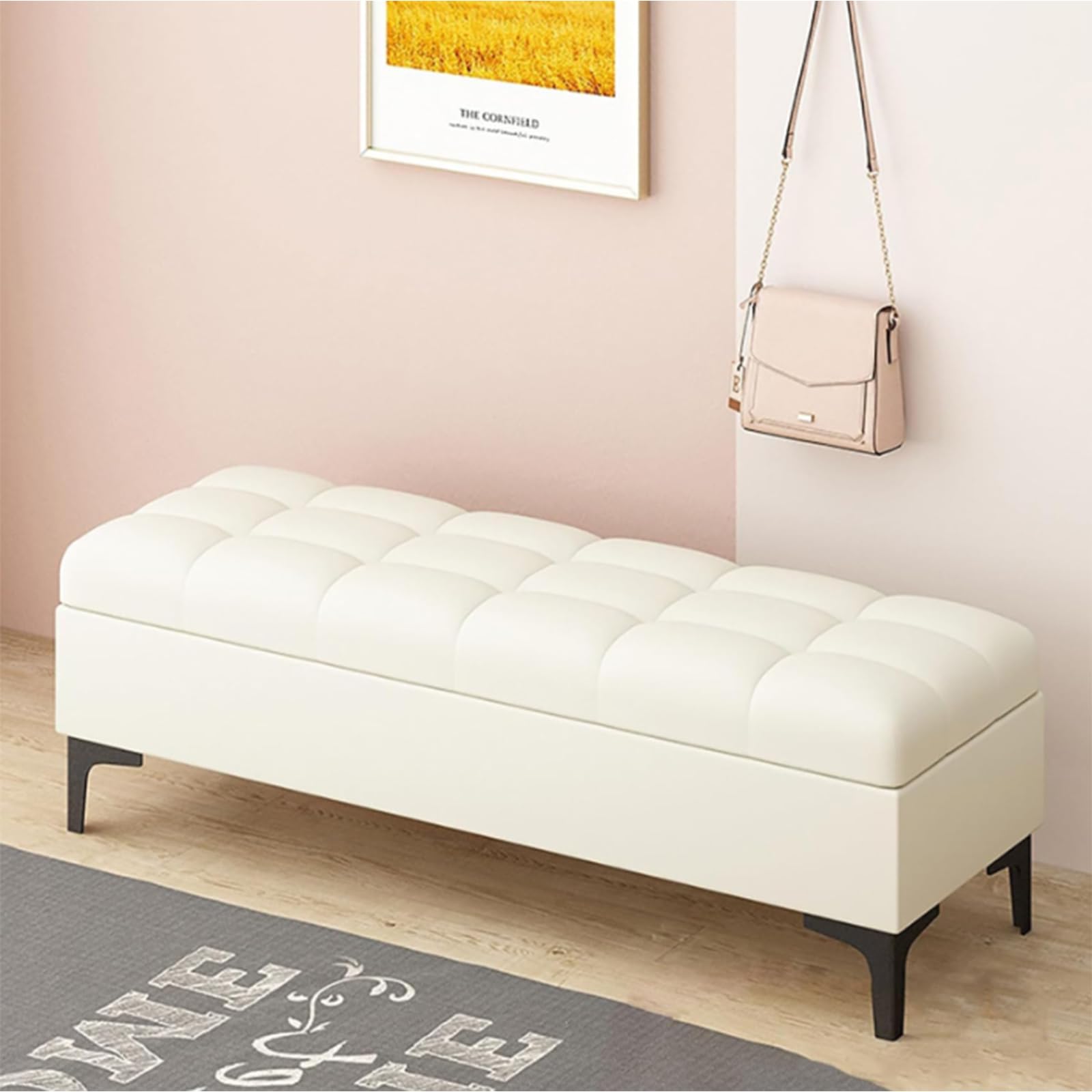 GFPHBJ Schuhbank, Sofabank, Mit Stauraum PU-Leder Fußhocker Rechteckig Nachttischbank, Geeignet Für Schlafzimmer, Wohnzimmer, Eingangsbereich,39.3" L x 15.7" W x 15.7" H,F