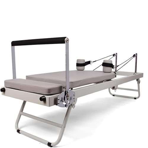 lwjunmm Pilates Reformer für Zuhause AnfäNger Faltbare Pilates MaschinenausrüStung FüR Zuhause Pilates Reformer Maschine mit Metallfeder für Haus Studio-Training,Beige-dual-usetype