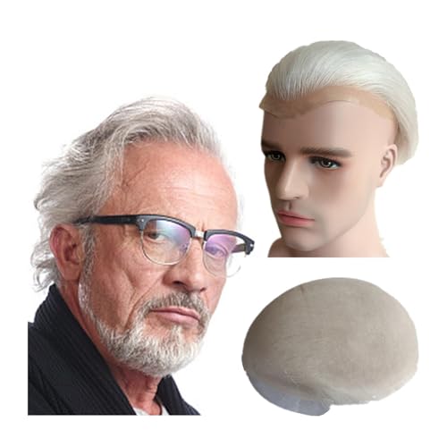 Toupet für Männer Haarersatz Systeme Haarteile Toupet for Männer Echthaarprothese Herren Schweizer Spitze Haarersatzsystem Haareinheiten Basis 10 * 8 Perücke Männer(Ash blonde)