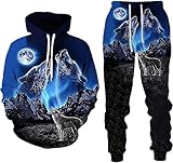 RIAAJ 3D Druckstile Wolf Herren Trainingsanzug,Hoodies+Lange Hose, Jogginganzug, 2-teiliges Set für Herren (3XL,A1)