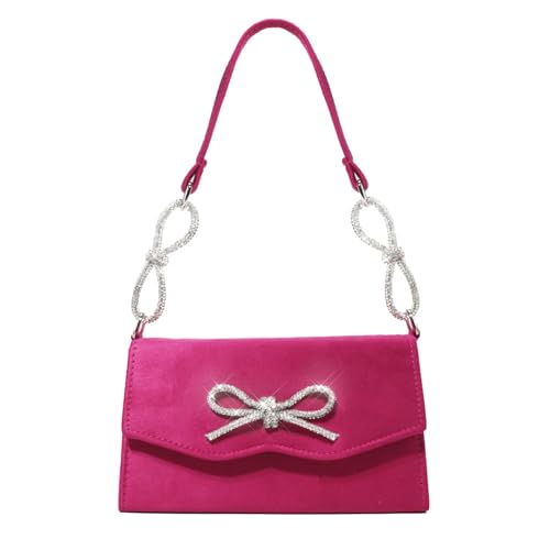 ohodhmnu Damen Tote Bag Schimmernde Strass Bowknot Abendtasche French-inspired Glams Small Sqaure Handtasche Leicht für besondere Anlässe, hot pink, 15.6 inches