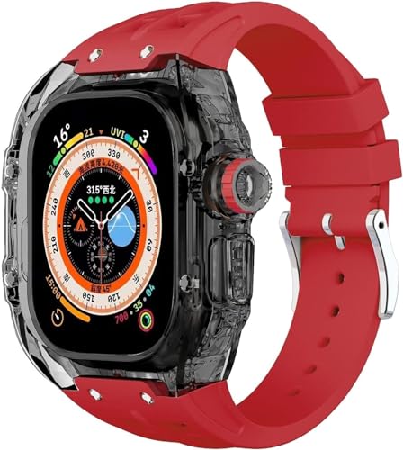 NEYENS 49 mm Fluorkautschuk-Uhrenarmband + transparentes Gehäuse-Modifikationsset, für Apple Watch Ultra 49 mm, luxuriöses Silikon-Gummiband, für Ultra 8, 49 mm Serien-Ersatz, 49 mm, Achat