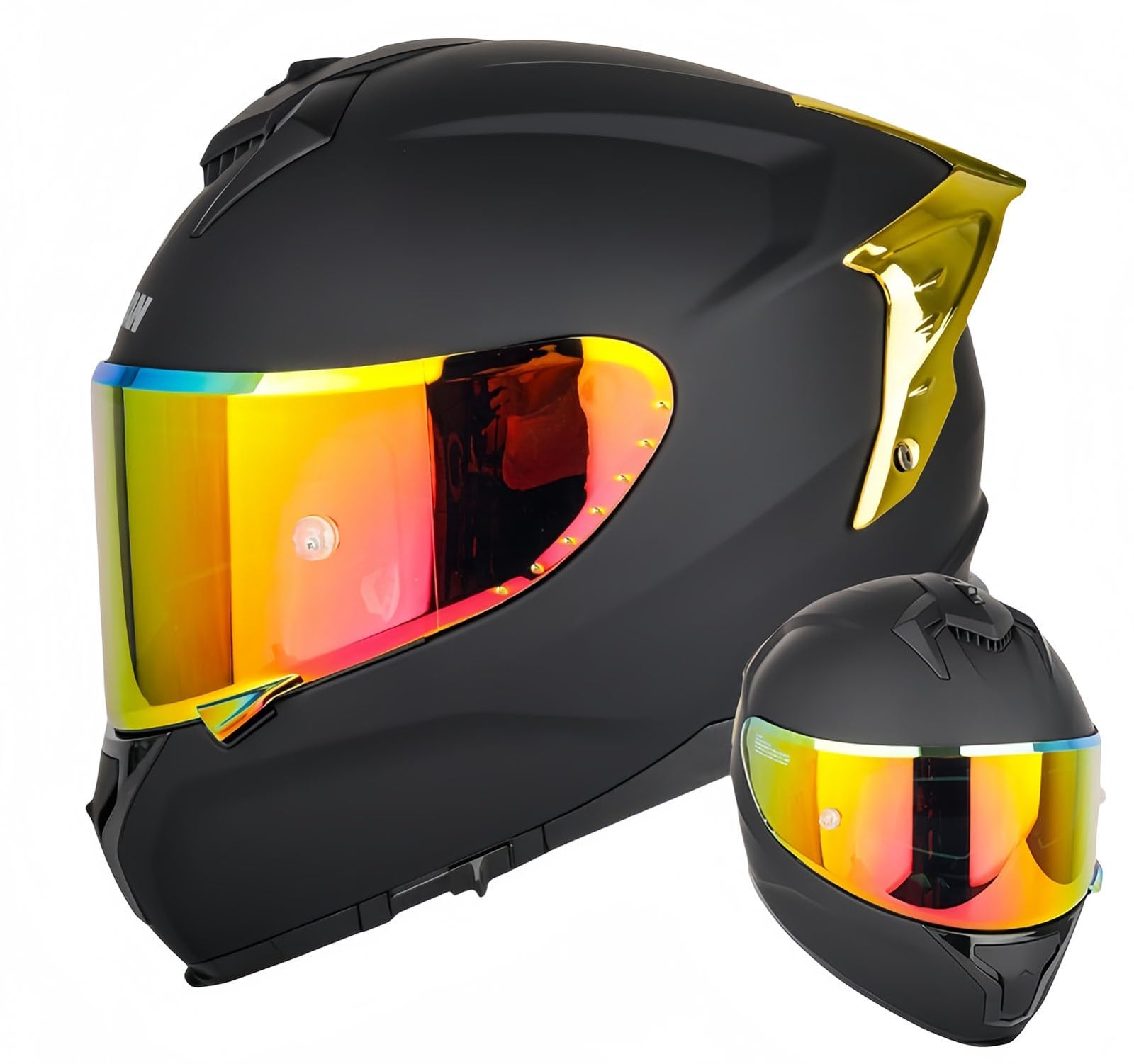 Modularer Integrierter Motorradhelm, ECE-Zugelassener Visier-Integral-Motorradhelm Antibeschlag-Motorrad-Rollerhelm Doppelspiegel Herren Damen Antikollisionshelm D,L59-60CM