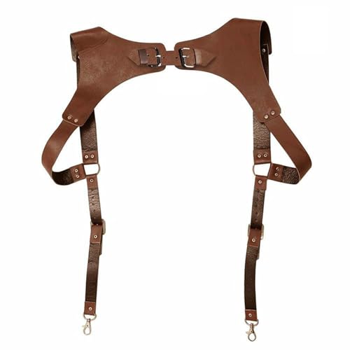 MDFCZXP Herren Leder Brust Body Harness, mittelalterliche Renaissance Leder Hosenträger Verstellbare 34 Zoll bis 44 Zoll Gurte für Cosplay Clubwear,Braun,20cm