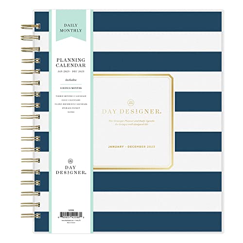 Day Designer für Blue Sky 2023 Tages- und Monatsplaner, 20,3 x 25,4 cm, mattierter Einband, drahtgebunden, marineblaue Streifen (142098)