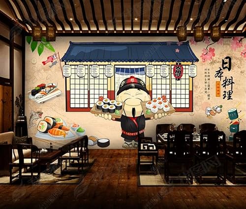 tyujlkjddlf Tapete Wandbild 3D Benutzerdefinierte Japanische Sushi-Restaurant-Arbeitskleidung-Hintergrundwand-400Cmx280Cm