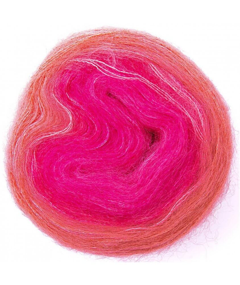 Rico Essentials Super Kid Mohair Loves Silk Colourlove, 100g, Fb. 11 Pink, Regenbogen Lacegarn aus Super Kid Mohair & Seide zum Stricken und Häkeln, Lacewolle Nadelstärke 6 mm