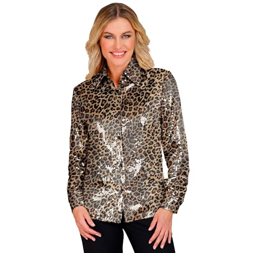 W WIDMANN MILANO Party Fashion - Party Fashion Pailletten Bluse für Damen, Disco Fever, Schlagermove, Damenhemd, Animal Print, Festival, Faschingskostüme