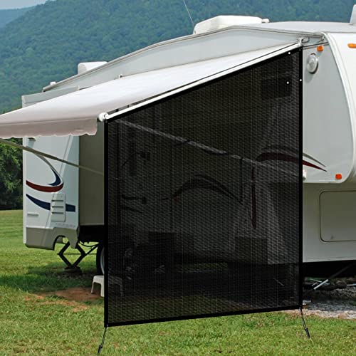 NAIMORUI Wohnmobil-Markisen-Seitenschirm, 2,9 x 1,8 m, Wohnmobil-Sonnenschutz, komplettes Set, Wohnmobil-Anhänger, UV-Blocker, schwarz