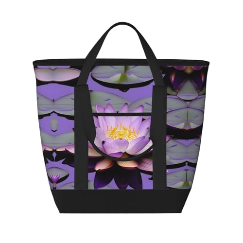 YQxwJL Isolierte Kühltasche mit Lotusblumen-Motiv, große Kapazität, Einkaufstasche, Reisetasche, Strand, wiederverwendbare Einkaufstasche für Erwachsene, Schwarz, Einheitsgröße