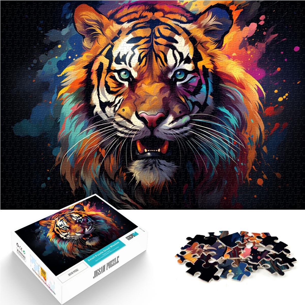 Puzzle für Fantasie-Farbmalerei, Tiger, Puzzle 1000 Teile für Erwachsene, Holzpuzzle für Familienspaß und Spieleabend, 1000 Teile (50 x 75 cm)