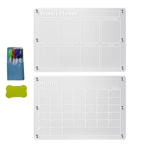 Klares, trocken abwischbares Board, Trocken abwischbare Tafel, Transparenter Magnettafel-Kalender trocken abwischbar, Kühlschrank, weiße Tafel, Planer, Zeitplantafel, To-Do-Liste