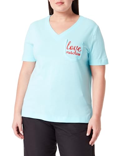 Love Moschino Women's V-Neck Regular fit T-Shirt, Turquoise, 46