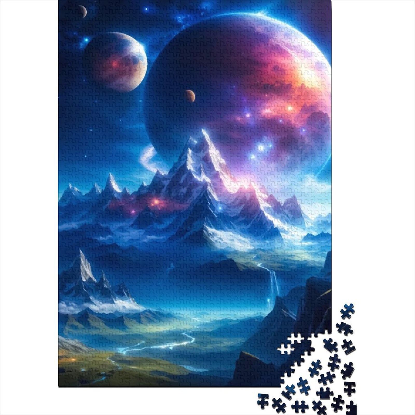 Puzzle 500 Teile für Erwachsene Lila Berge Puzzle für Holzbrettpuzzle Lernspiel Herausforderungsspielzeug Größe: 52x38cm